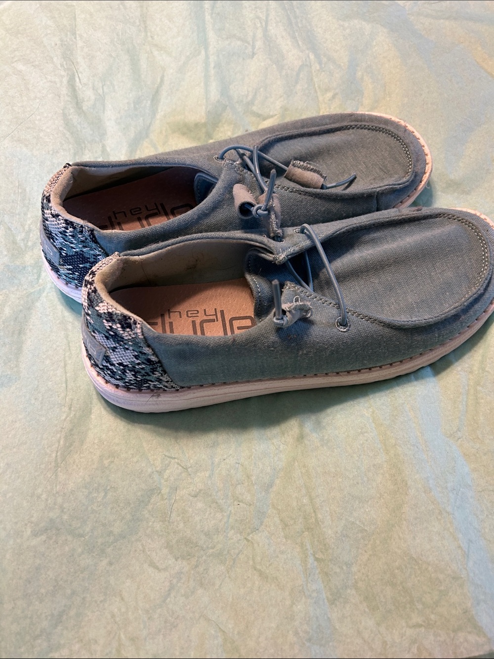Hey Dude Blue Canvas Casual Slip-On Women’s Shoes snakeskin pattern